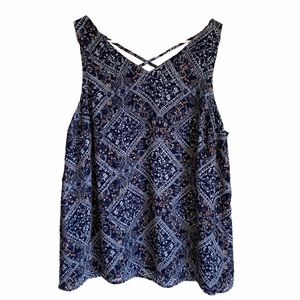 Maurices Navy Floral Pattern Criss-Cross Back Tank Size 0